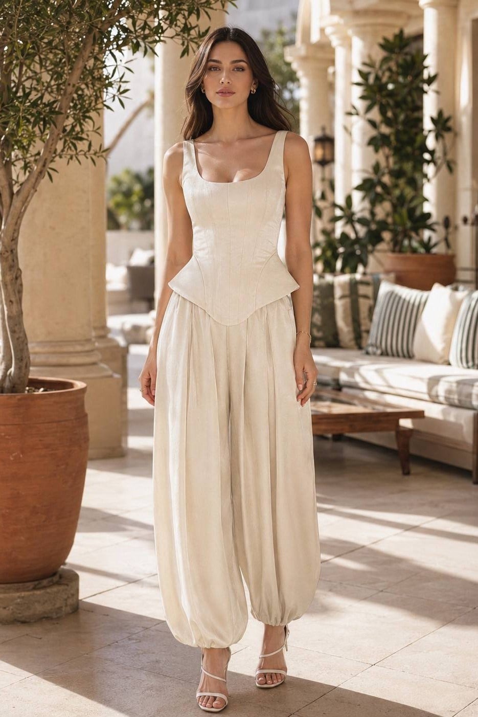 Beli Lastikli Paçası Lastikli Saten Pantolon MM1332
