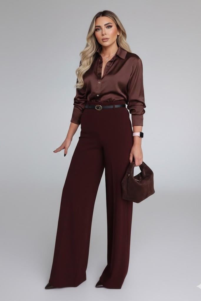 İnce Kemerli Bol Paça Kumaş Pantolon MM9150