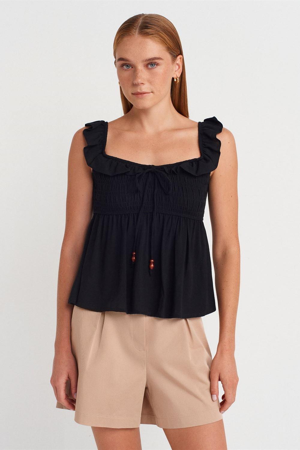 Boncuk Detaylı Fırfırlı Bluz DL50873