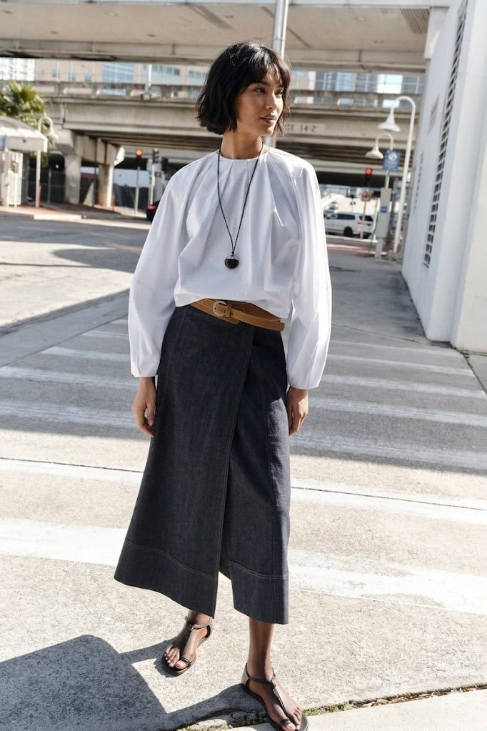 Kalın Kemerli Yırtmaçlı Uzun Etek DL80595