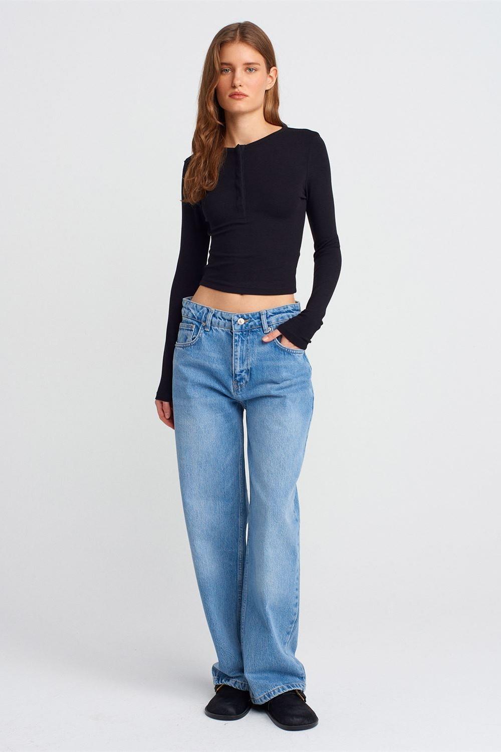 Uzun Kollu Çıtçıt Düğmeli Top DL31442