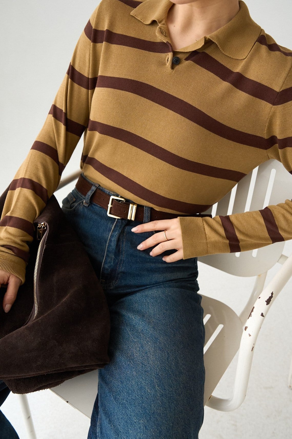 Polo Yaka Çizgili İnce Triko Kazak QS261026-27