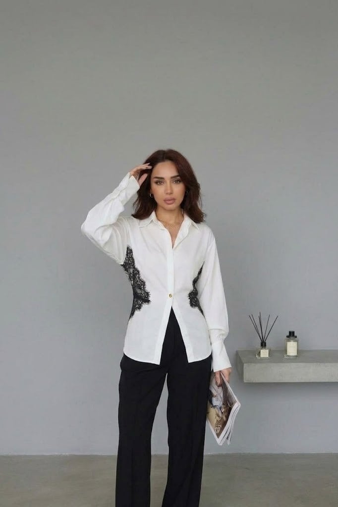 Dantel Detaylı İp Bağlamalı Gömlek HF102275