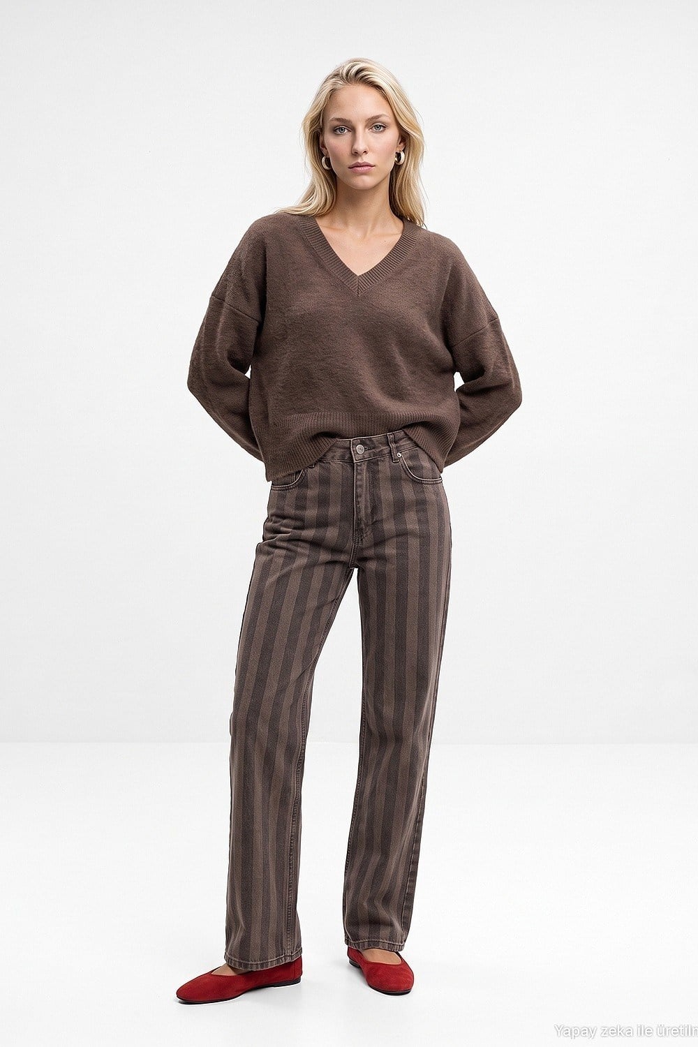 Kalın Çizgili Wide Leg Jean DL72371