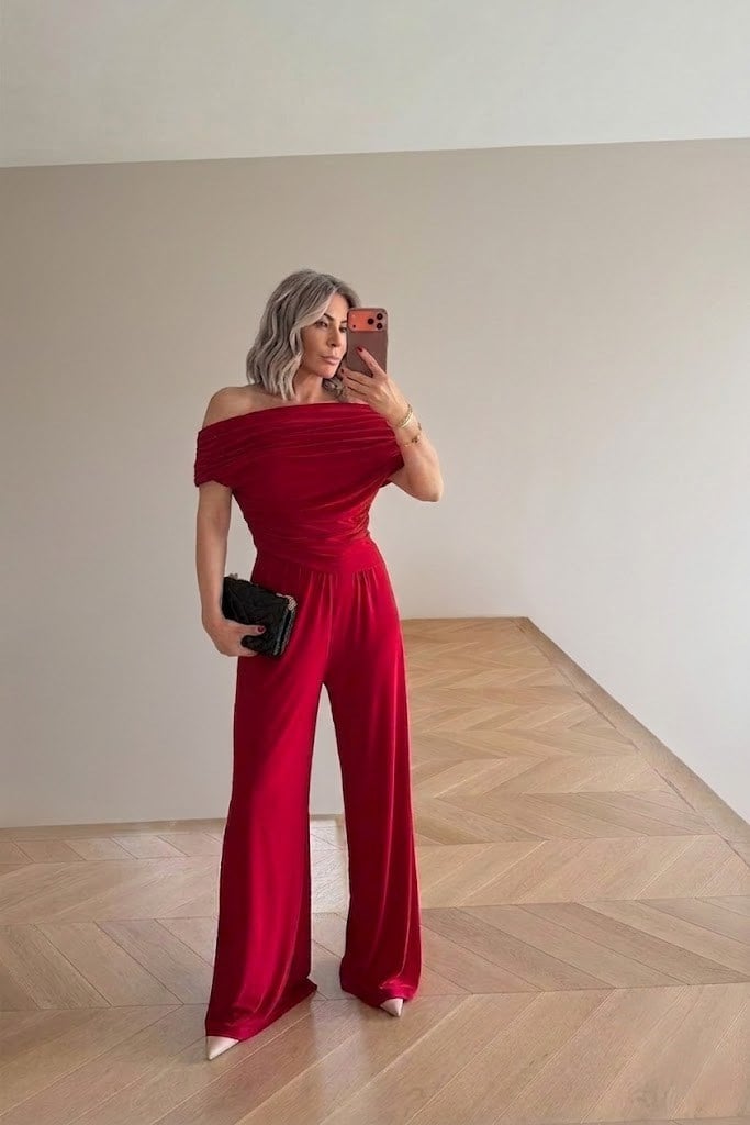 Yanları Drape Detaylı Bluz Dökümlü Pantolon HF905388