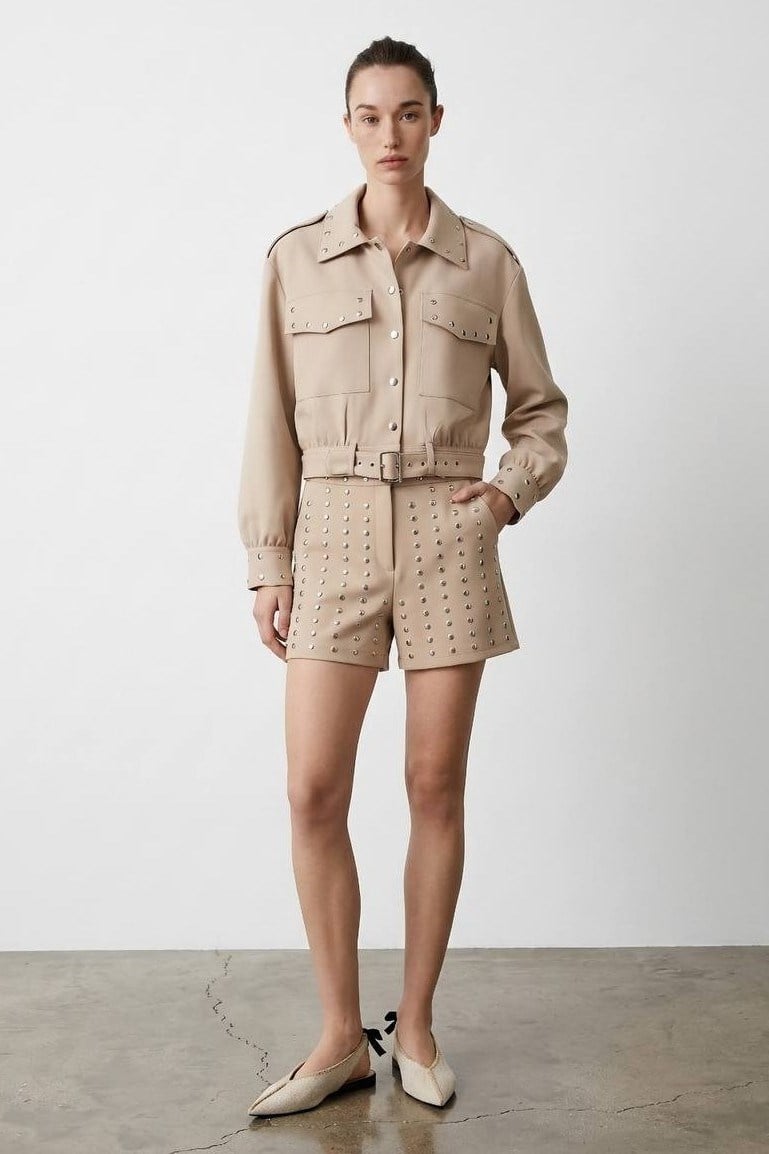 Zımba Detaylı Crop Ceket Şort Takım QZ01812