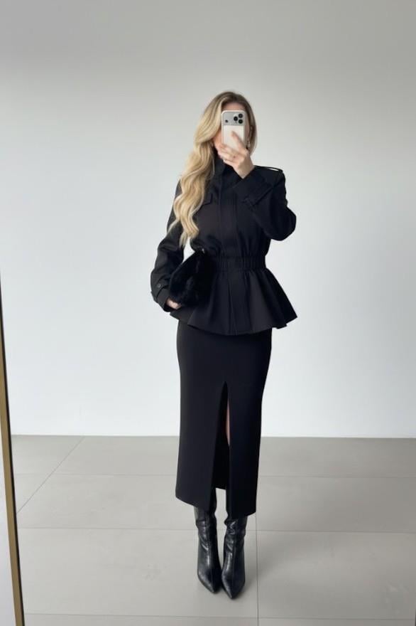 Cep Detaylı Dik Yaka Beli Lastikli Ceket HF512318