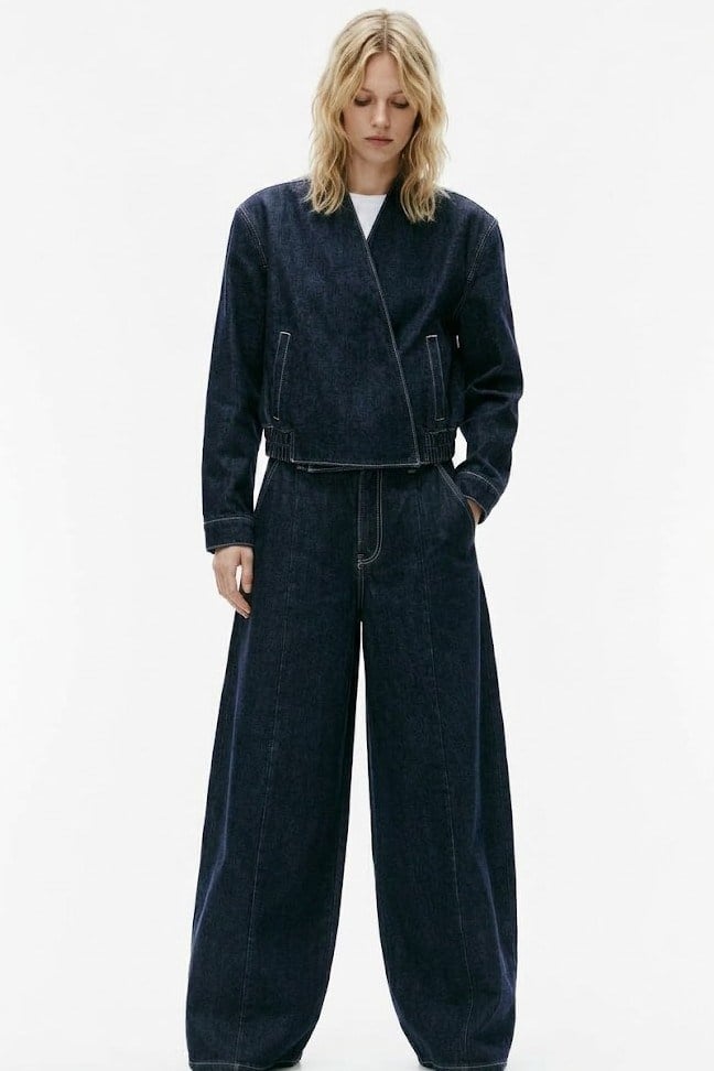 Crop Denim Ceket Baggy Pantolon Takım MZ537