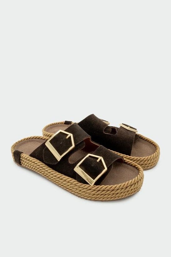 Hasır Şerit Detaylı Çift Tokalı Terlik SGS74