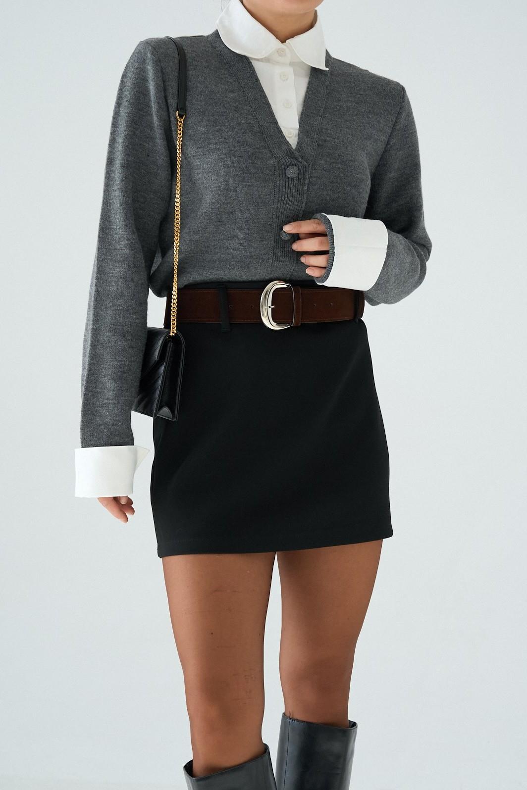 Kemer Detaylı Mini Etek QS251114