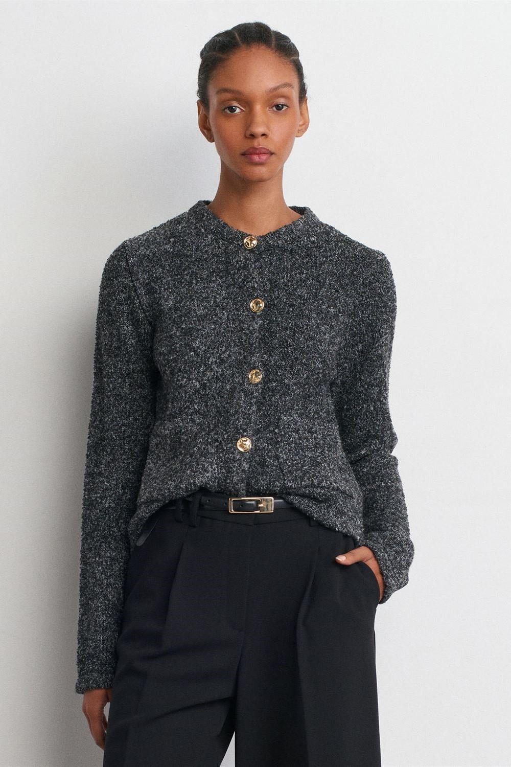 Bisiklet Yaka Buklet Cepli Düğmeli Hırka DL60923