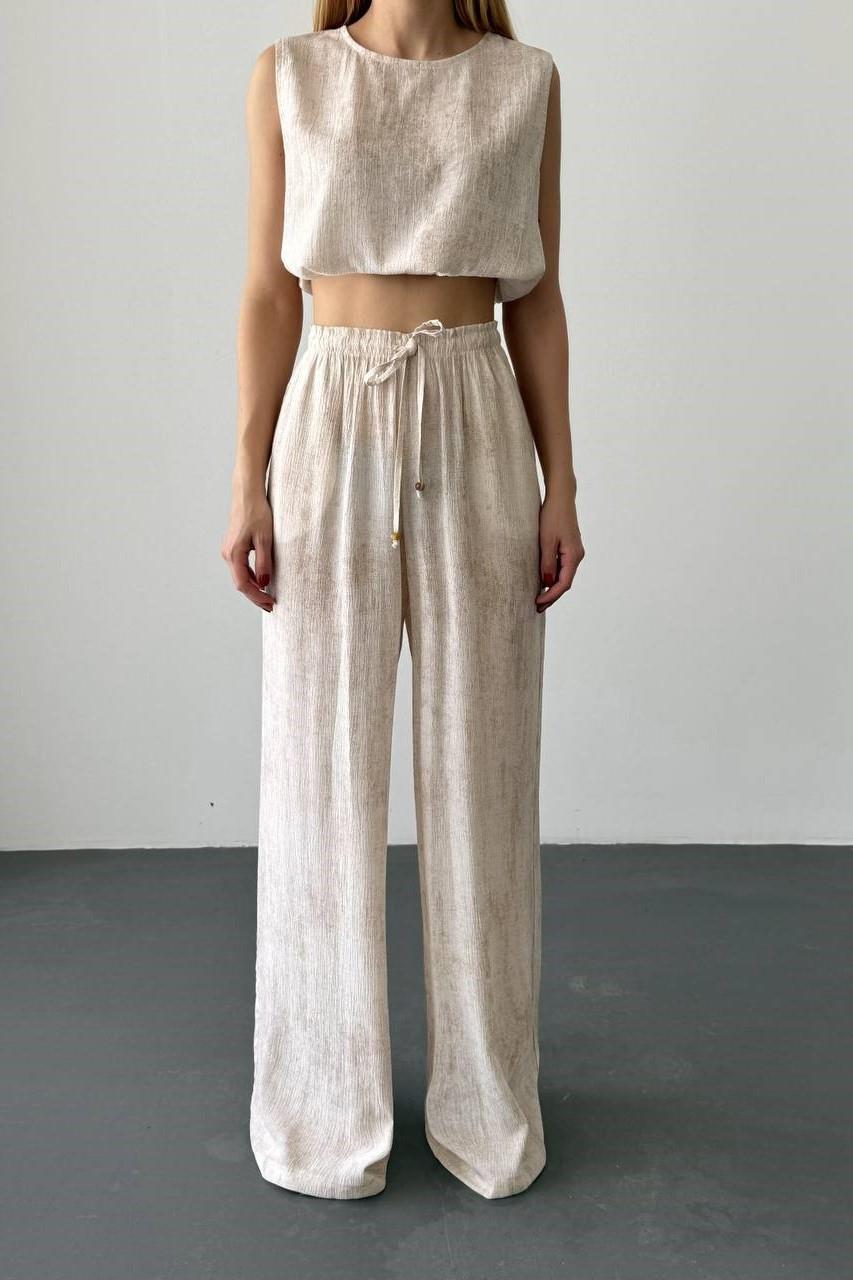 Boncuk Detaylı Bluz Dökümlü Pantolon Takım QZ00468