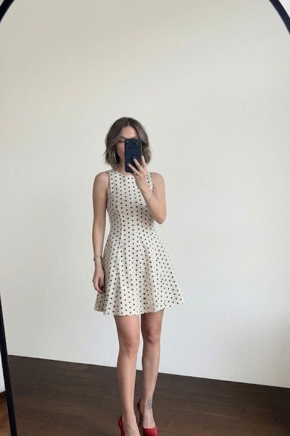 Puantiye Desenli Kalın Askılı Pileli Elbise RB86251