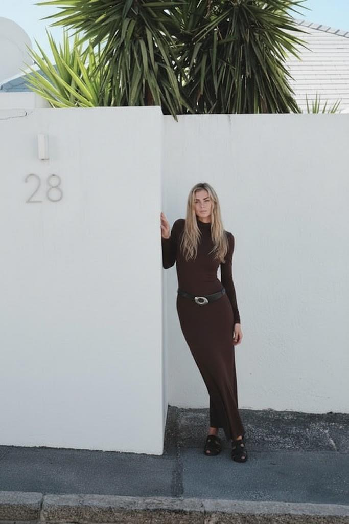 Balıkçı Yaka Kemer Detaylı Maxi Elbise PY12413