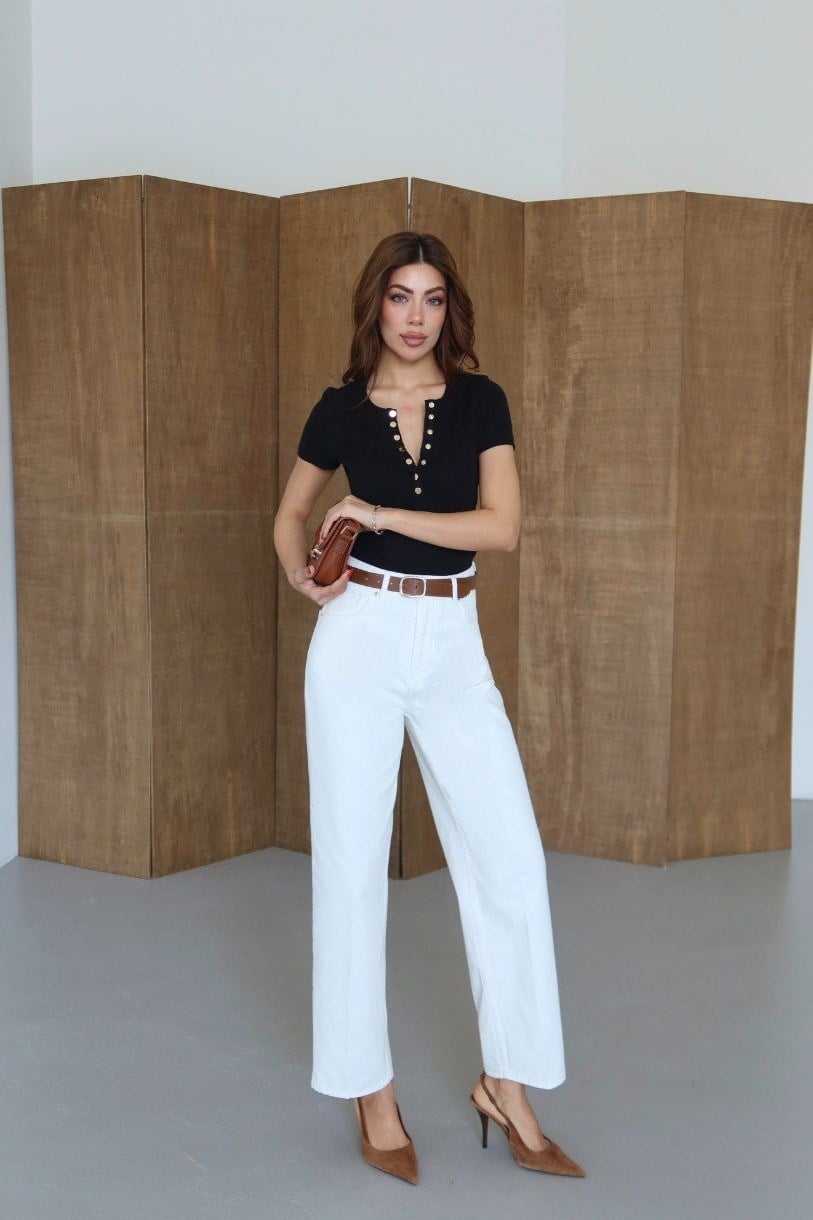 Kemer Detaylı Yüksek Bel Mom Jean LC8273