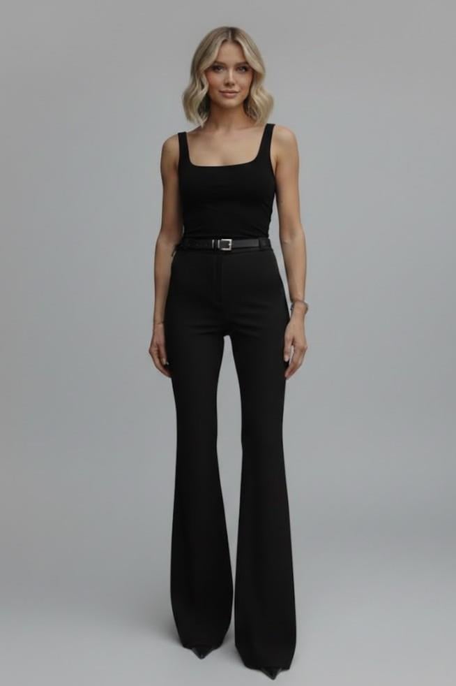 Kemerli Flare Kumaş Pantolon MM2076