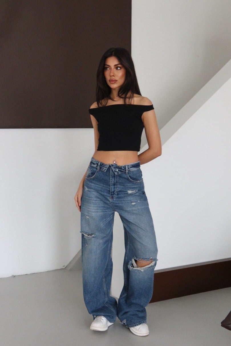 Ters Kemer Detaylı Wide Leg Jean LC8185