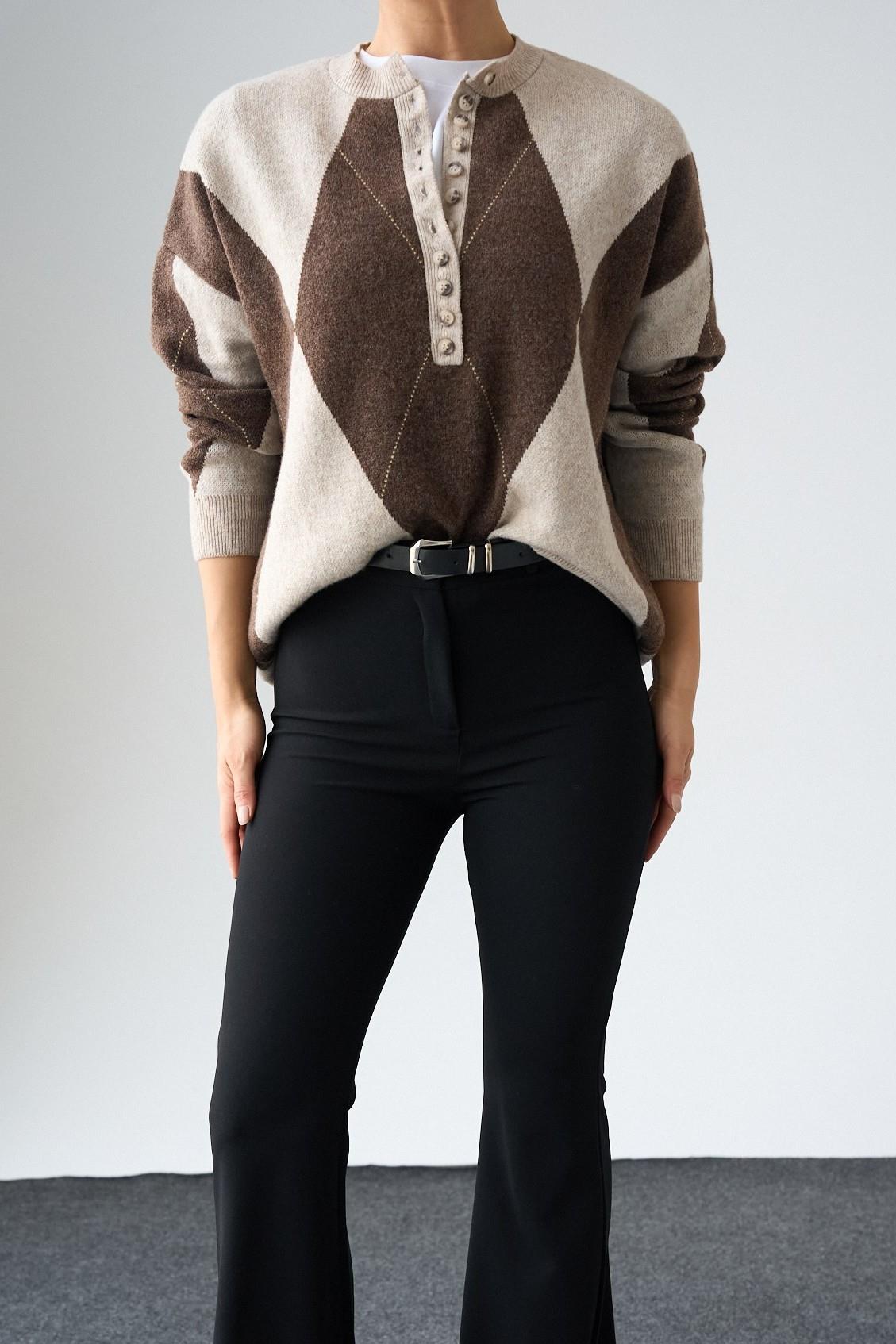 Baklava Desen Düğmeli Kazak QS261005