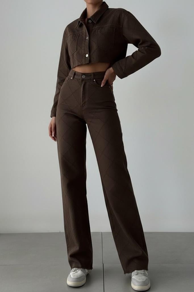 Baklava Desen Straight Jean Pantolon QZ00145