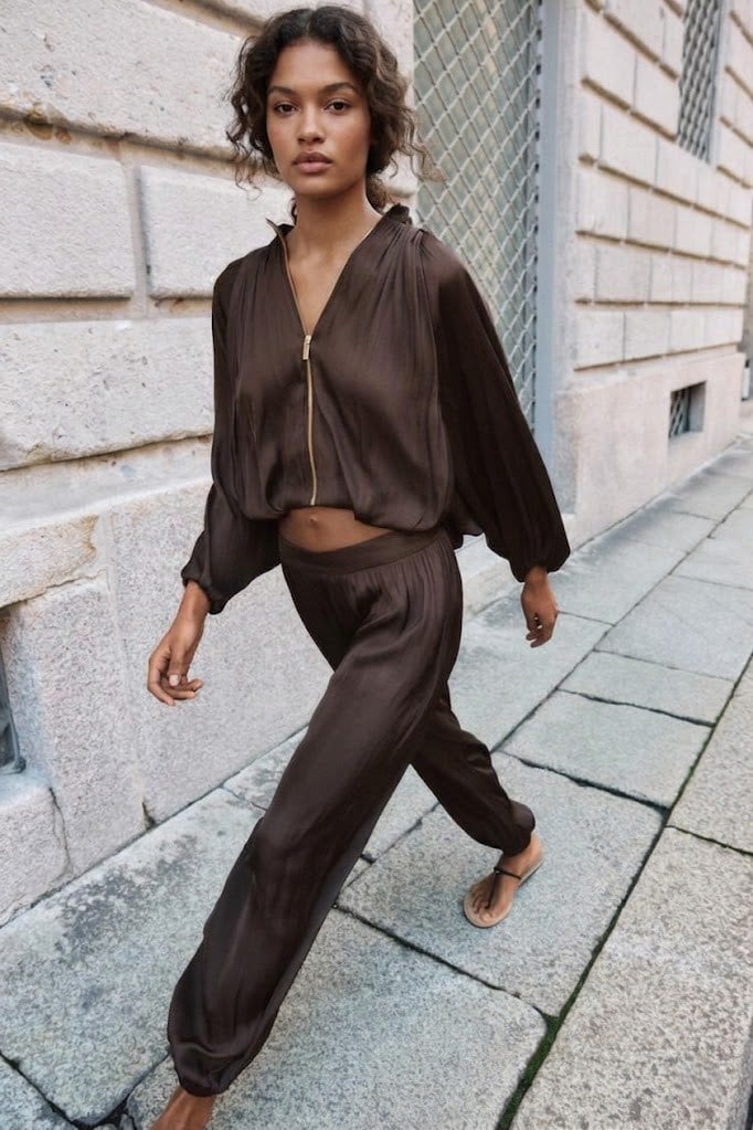 Fermuar Detaylı Saten Ceket Şalvar Pantolon Takım CS2618253