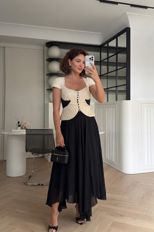 Piliseli Yarım Kol Straplez Bluz MS8565