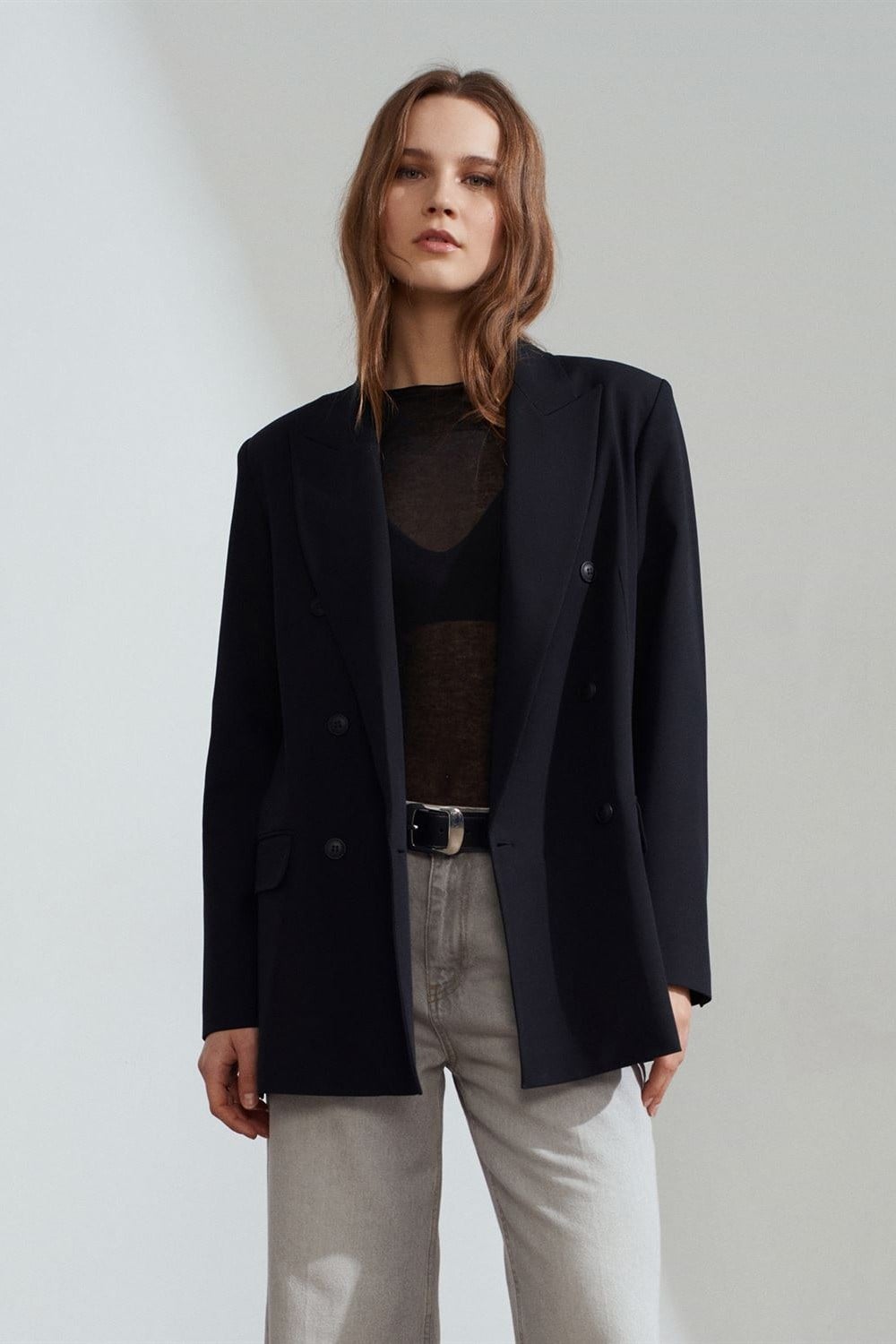 Kapaklı Çift Düğmeli Blazer Ceket DL60784