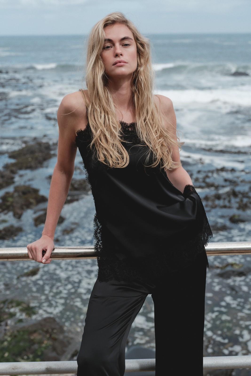 Dantelli Saten Bluz Beli Lastikli Pantolon Takım PY3329