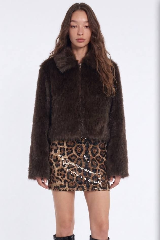 Leopar Desenli Payetli Mini Etek QZ03065