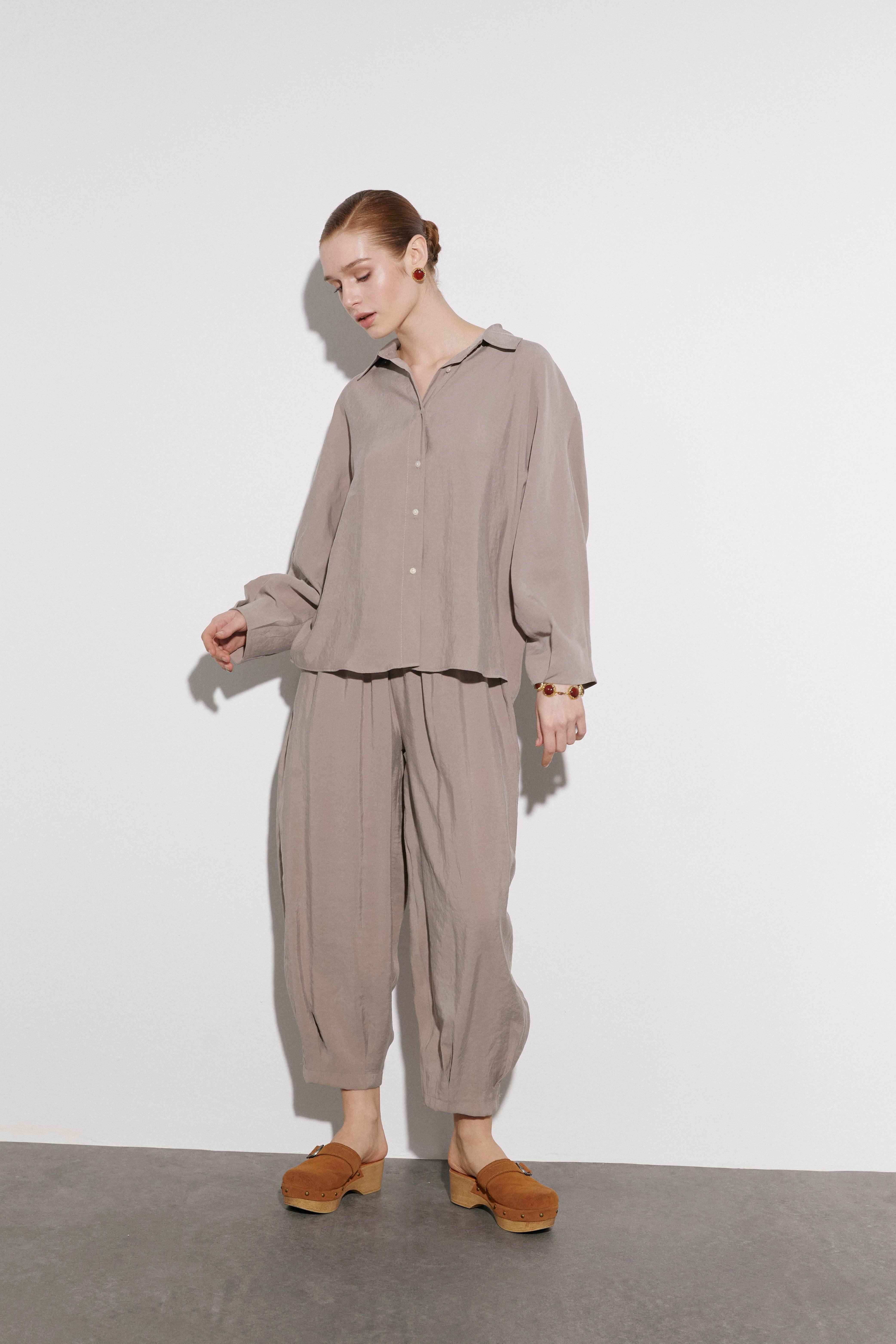 Oversize Gömlek Paçası Dar Bilek Paça Pantolon Takım PR50957