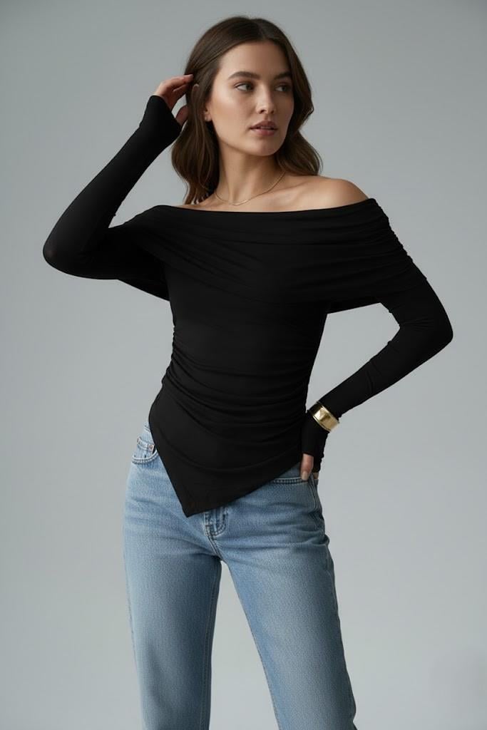 Madonna Yaka Asimetrik Kesim Bluz QS261005