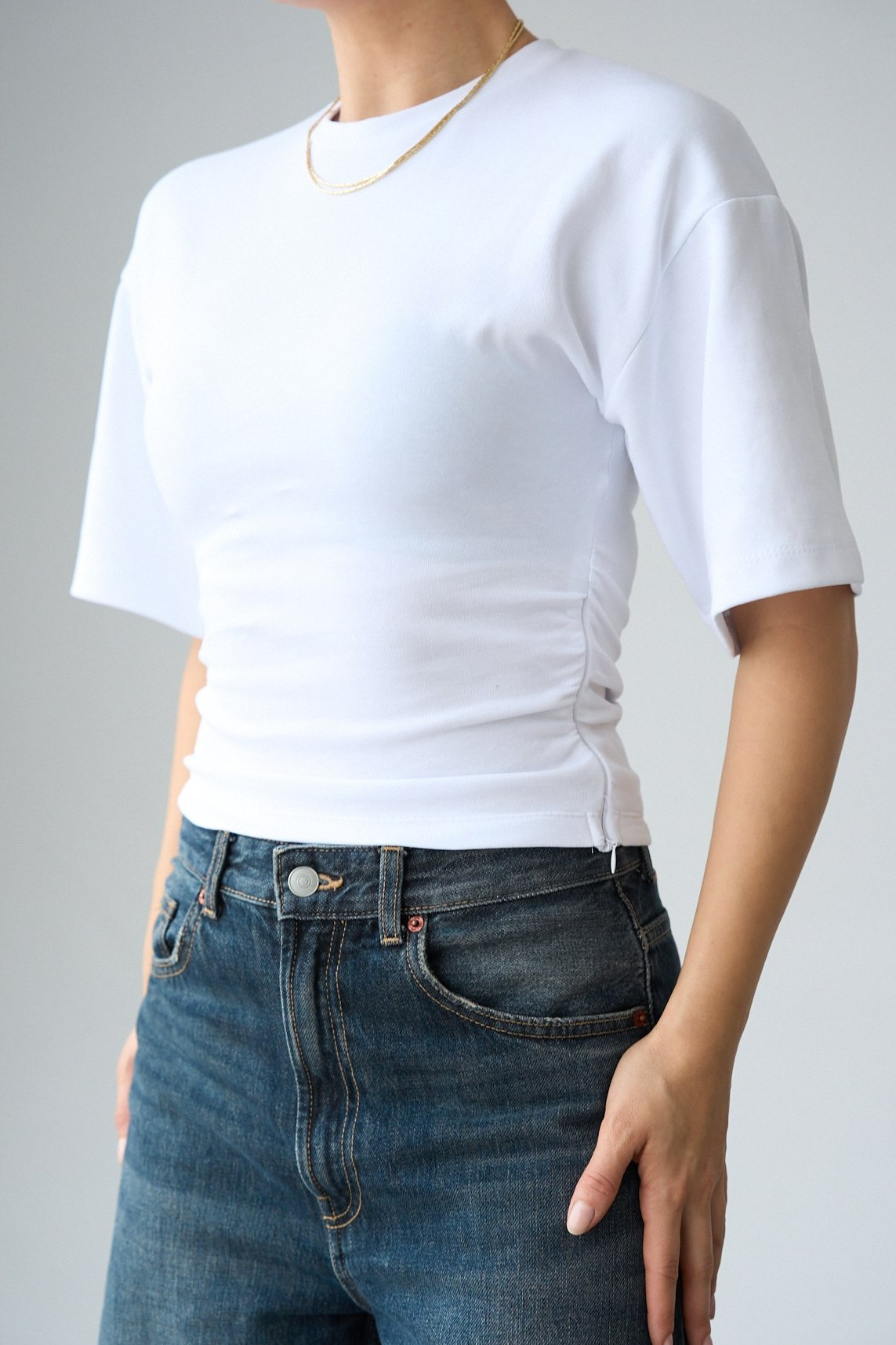 Belden Oturmalı Fermuar Detaylı Yarasa Kol T-shirt QS261003
