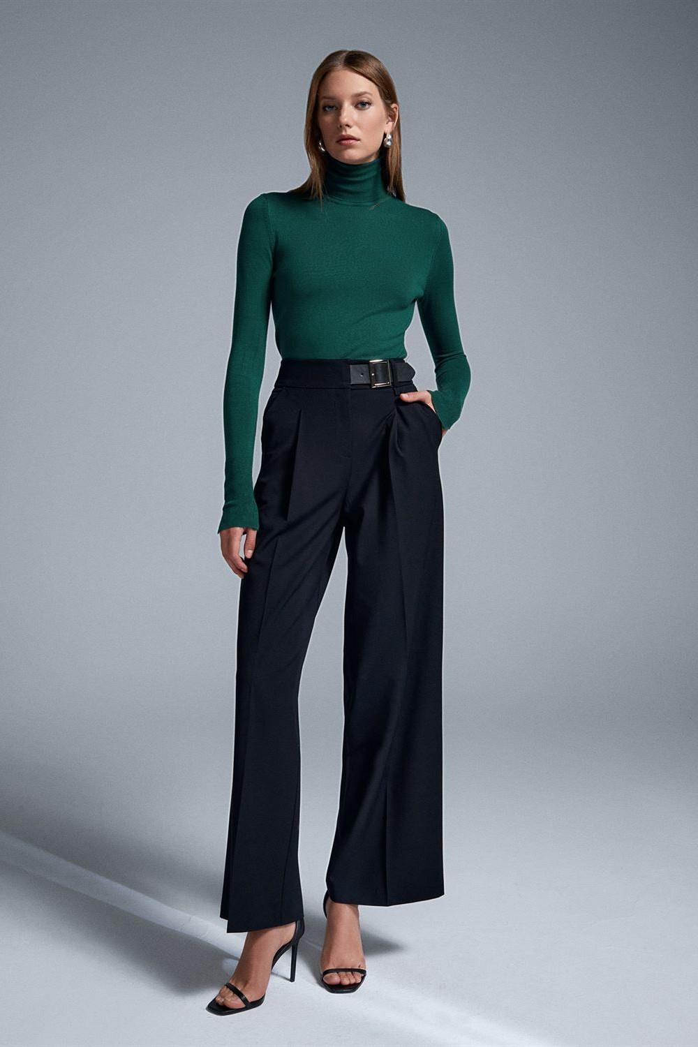 Kemer Detaylı Geniş Paça Kumaş Pantolon DL72200