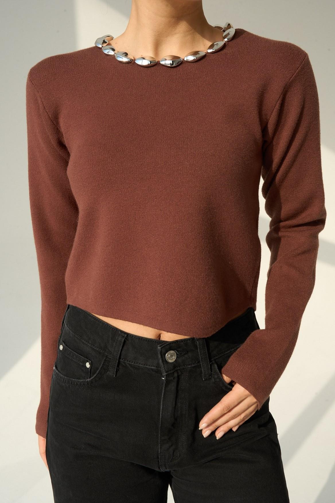 Yakası Boncuklu Triko Kazak QS251183