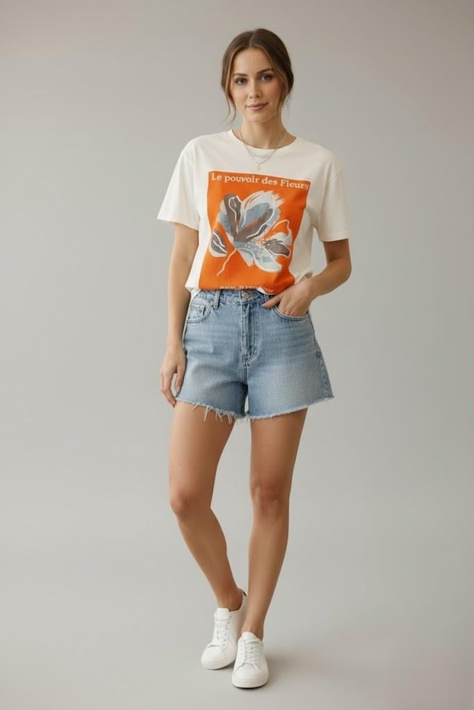 Çiçek Baskılı Taş Detaylı T-shirt QZ180223