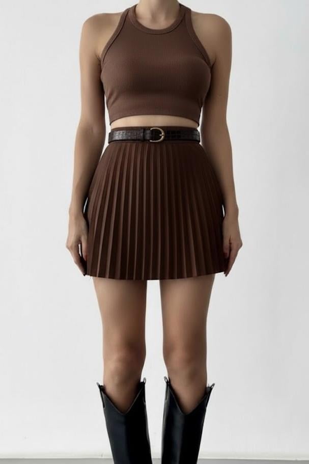 Kalın Kemerli Piliseli Şortlu Etek QZ01118