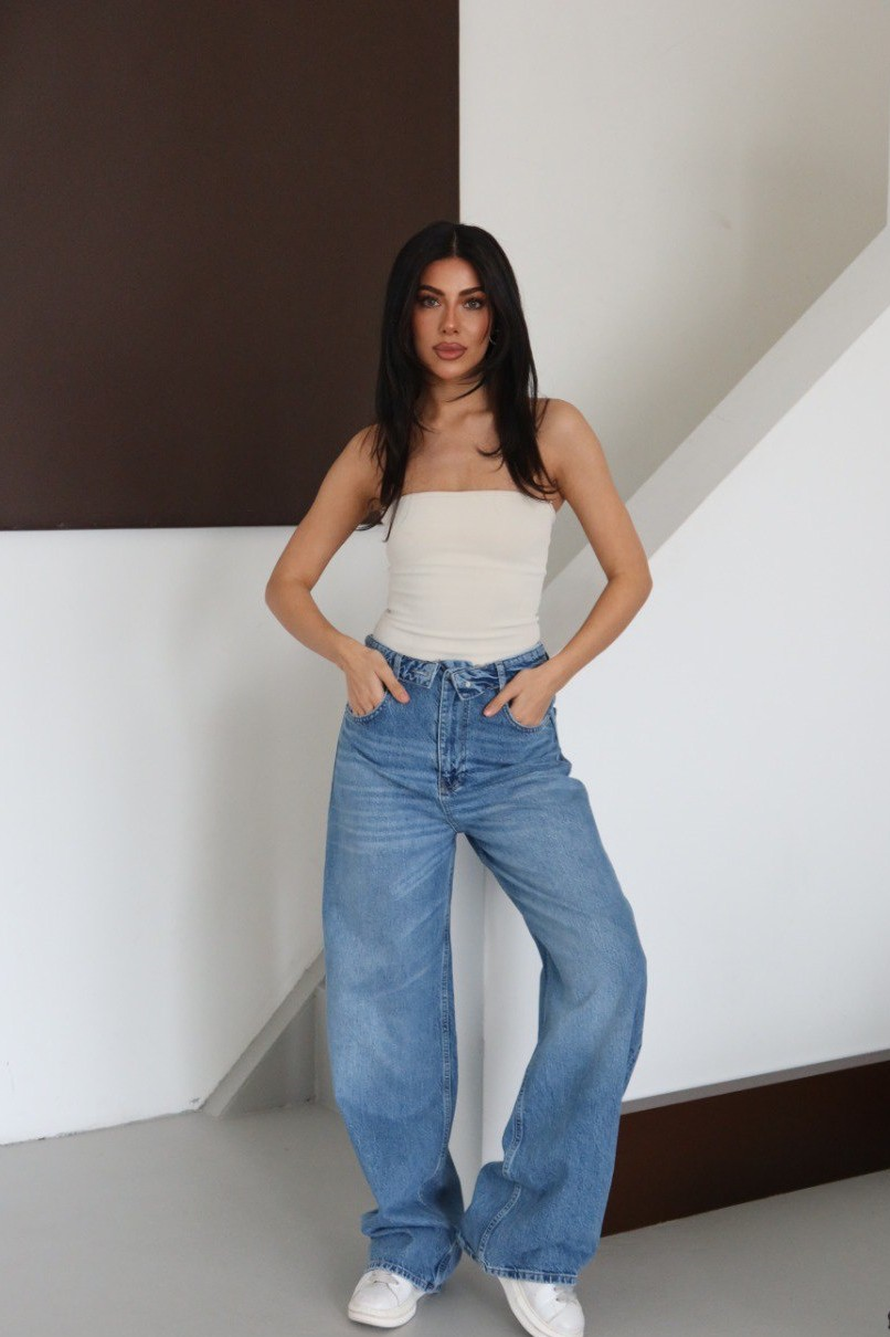 Ters Kemer Detaylı Wide Leg Jean LC8185