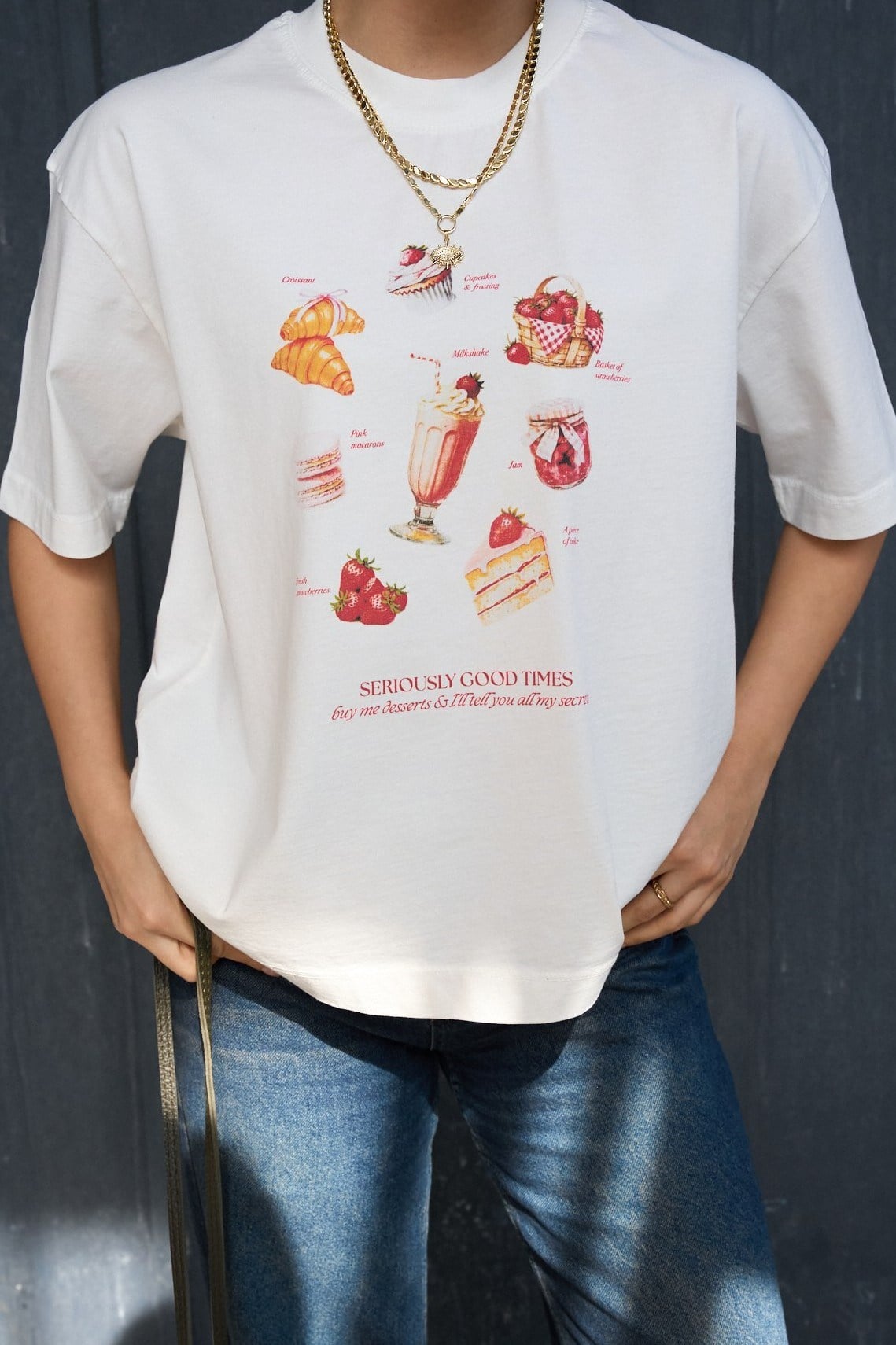 Baskı Detaylı Bisiklet Yaka T-shirt QS261030