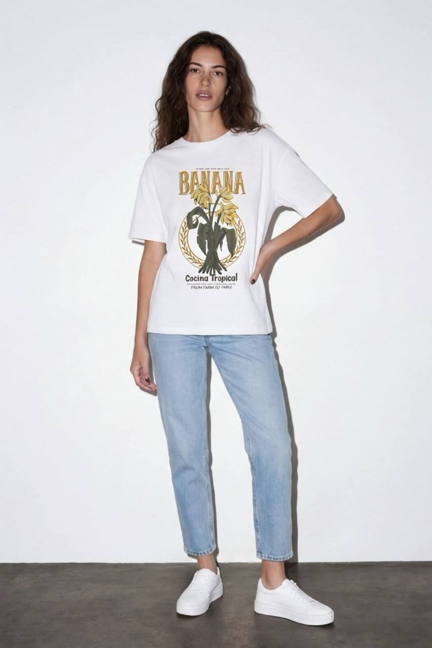 Banana Yazı Baskılı T-shirt QZ02325