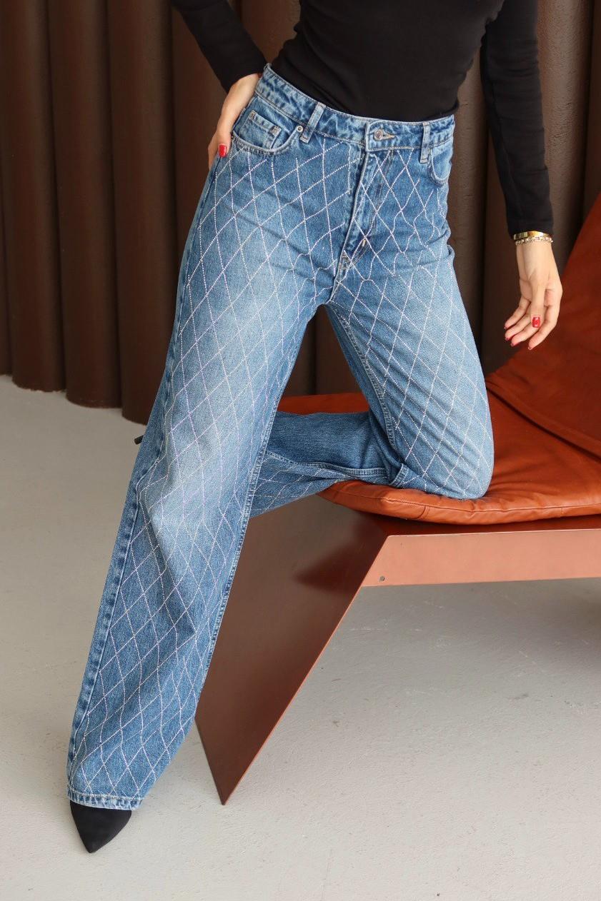 Baklava Desen Taşlı Wide Leg Jean LC7714