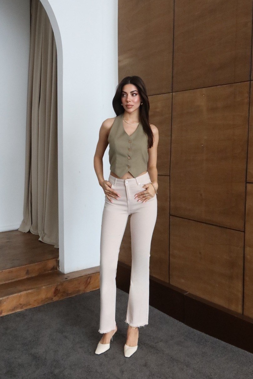Yüksek Bel Paçası Püsküllü Tencel Kumaş Jean LC7403