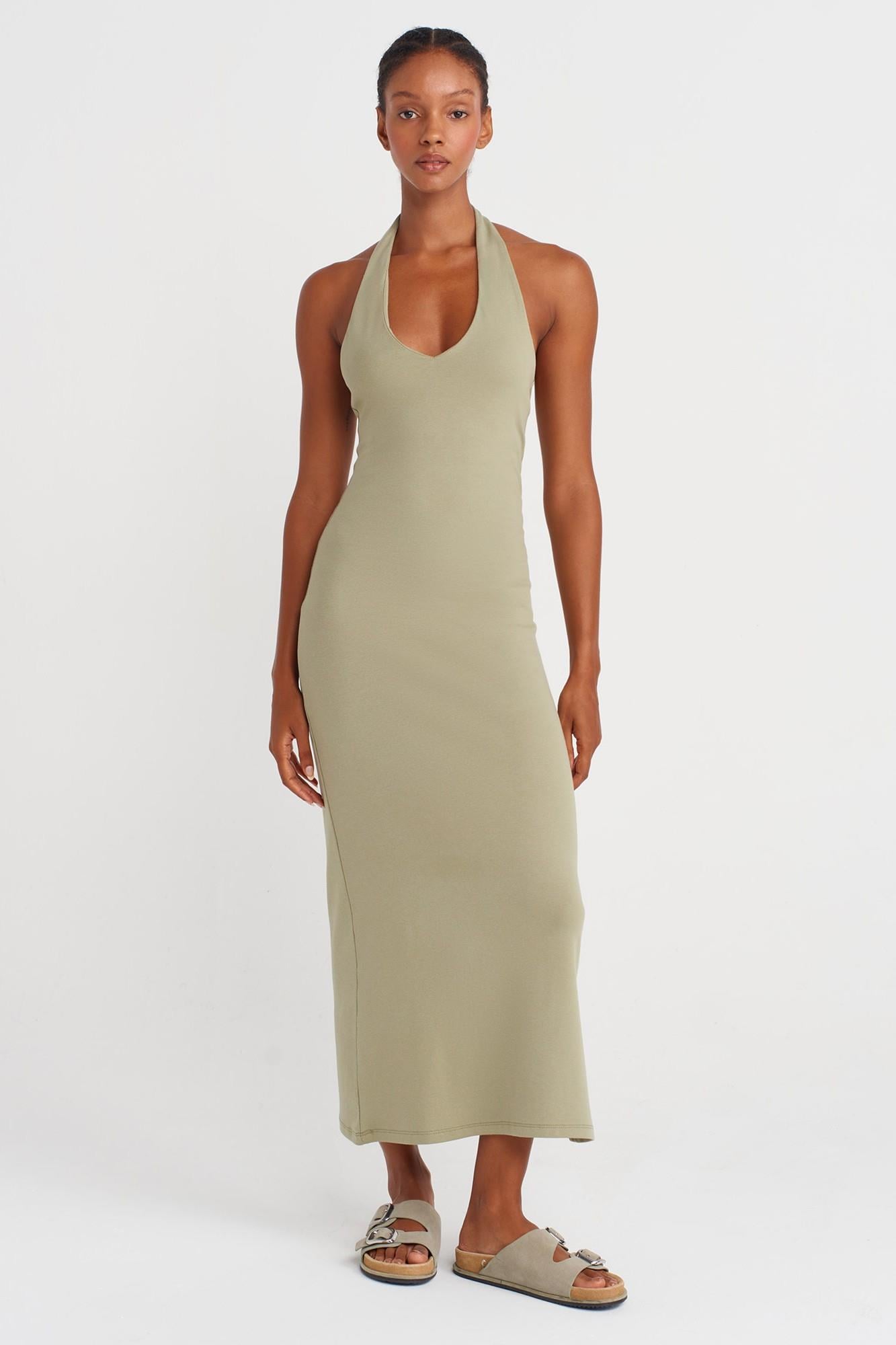 Halter Yaka Midi Elbise DL91476