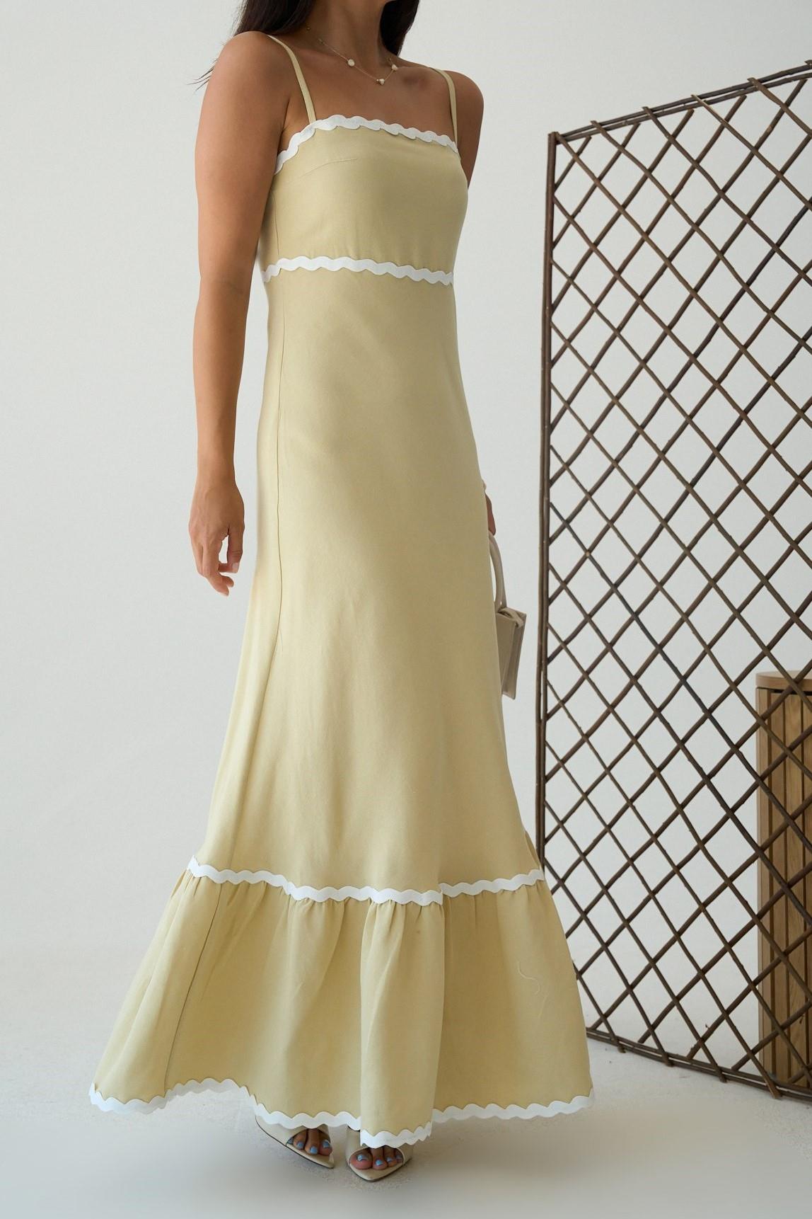 İp Askılı Fırfırlı Keten Elbise QS251088