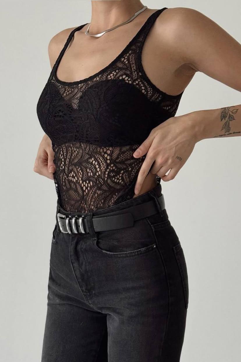Kalın Askılı Dantelli Bodysuit QZ00018