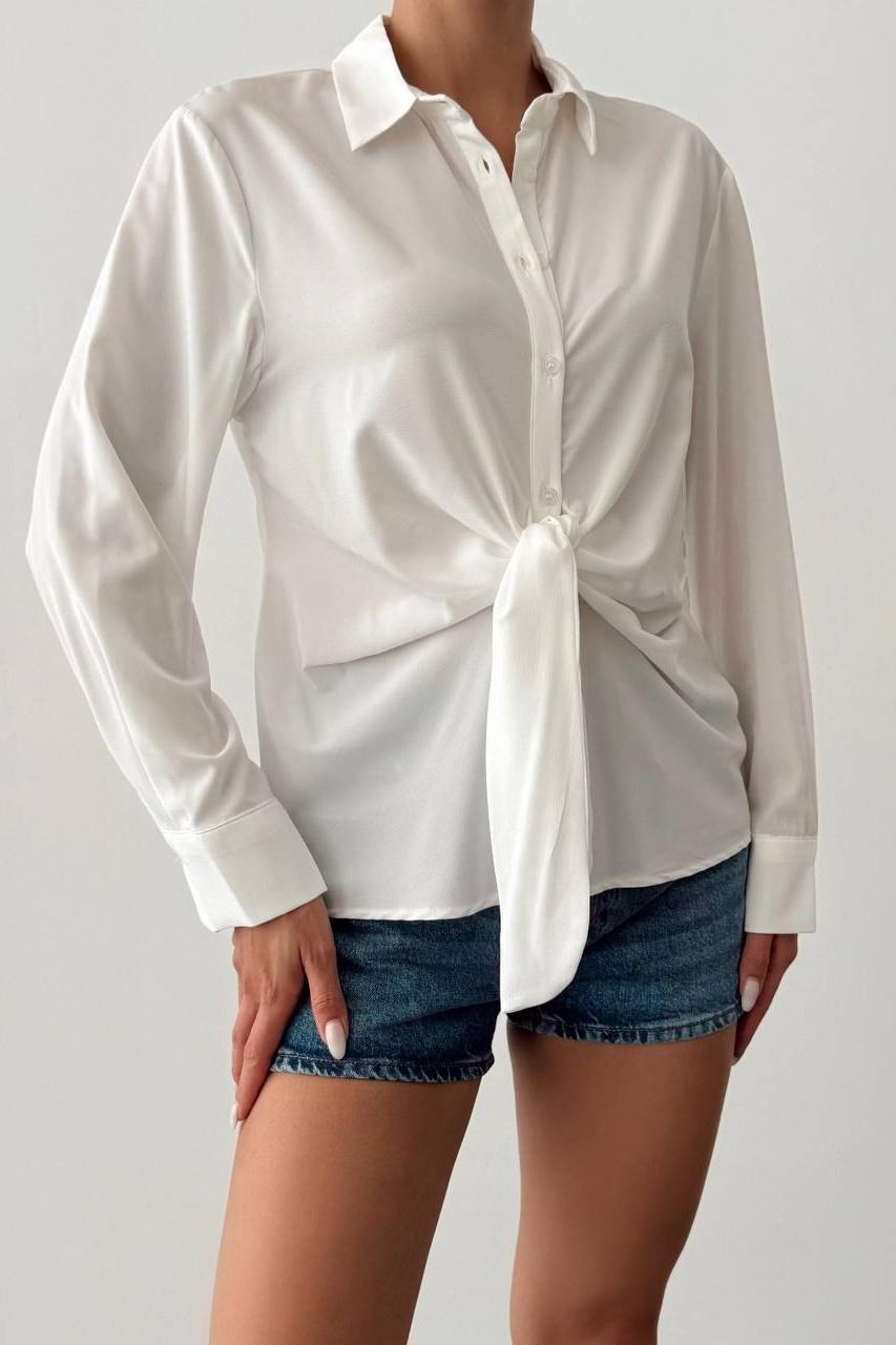 Önü Bağlama Detaylı Uzun Kollu Gömlek QZ00940