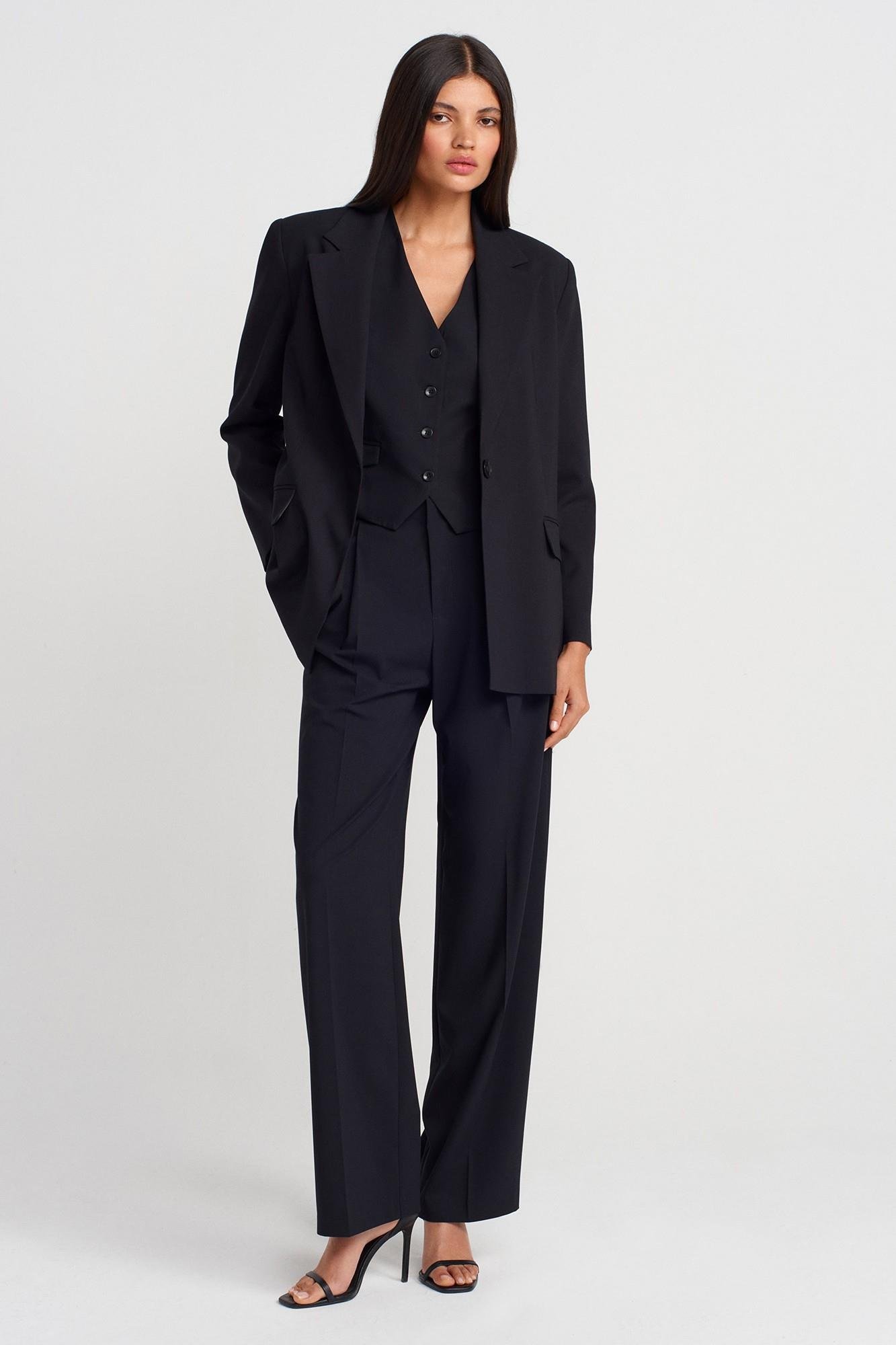 Oversize Vatkalı Blazer Ceket Dökümlü Pantolon Takım DL60759