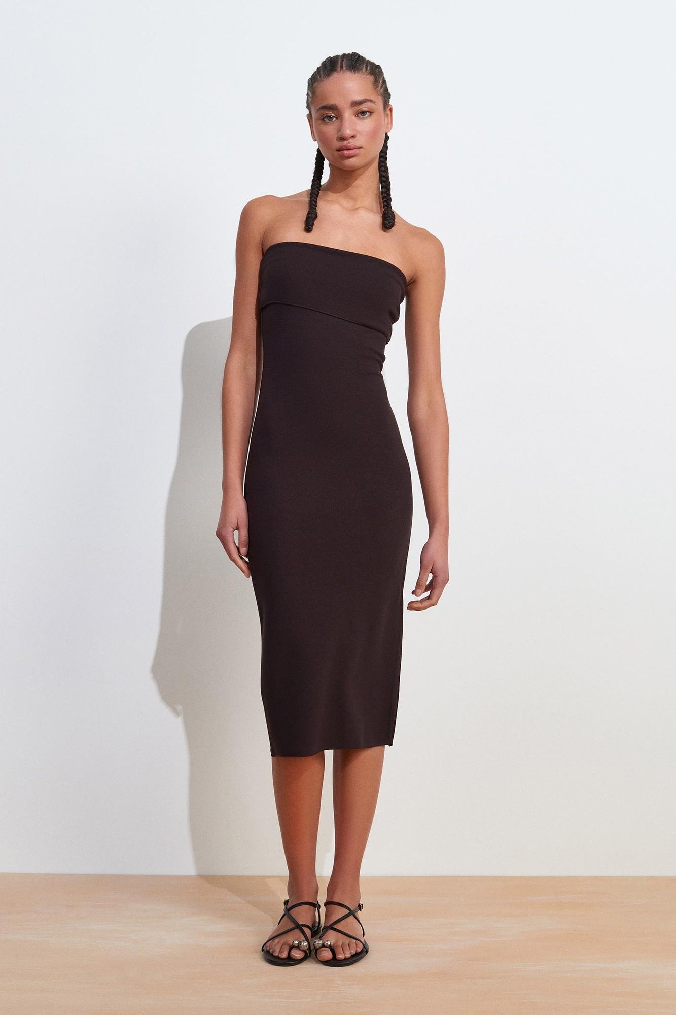 Straplez Katlı Triko Midi Elbise DL91422