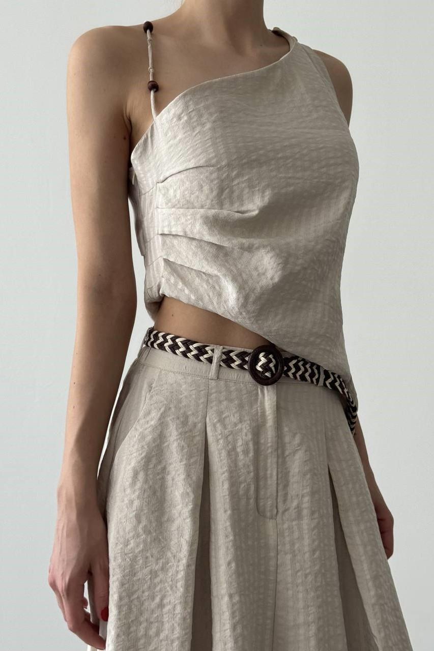 Tek Omuz Boncuk Detaylı Asimetrik Kesim Bluz QZ00668