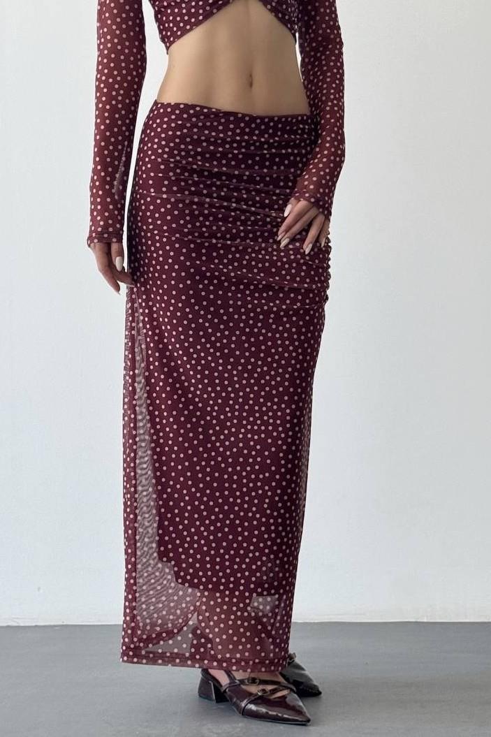 Yanı Drapeli Puantiyeli Midi Boy Etek QZ00878