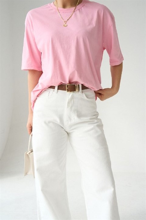 Bisiklet Yaka Eskitme Detaylı Oversize T-shirt QS261073