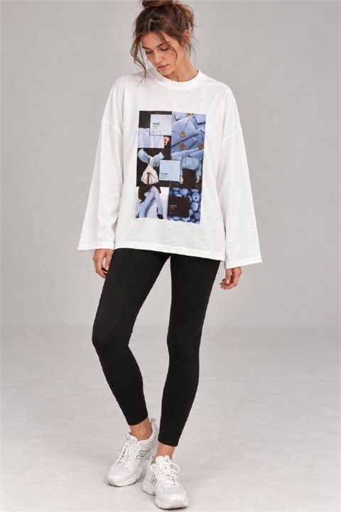 Baskı Detaylı Geniş Kollu Oversize T-shirt MA3877